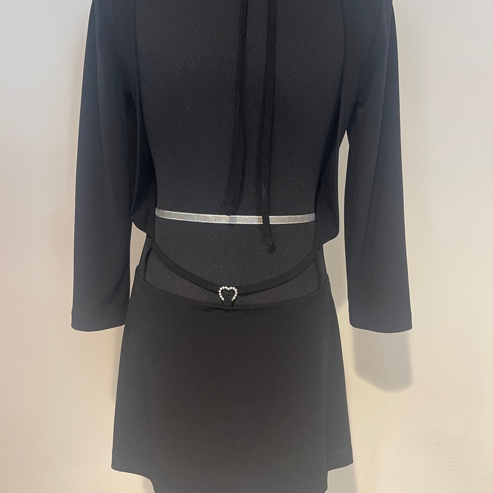 Black Open Back Long Sleeve Shirt with Heart Detail